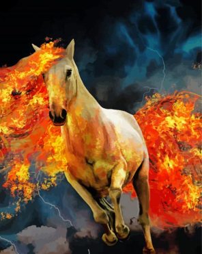 Flaming White Horse paint by numberss