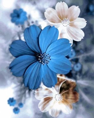 White And Blue Nature Flowers paint by numbers