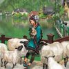 Girl With Sheeps paint by numbers