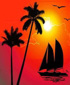 Sunset Boat Silhouette paint by numbers