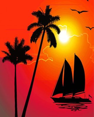 Sunset Boat Silhouette paint by numbers