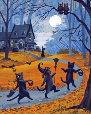 Vintage Halloween cats paint by numbers
