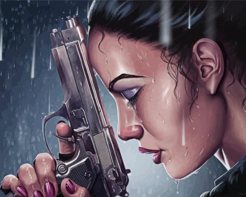 Lady With Gun   paint by numbers