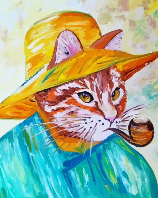 PAINT by NUMBER Kit Kids,starry Night Van Gogh Cat Gazing , Easy