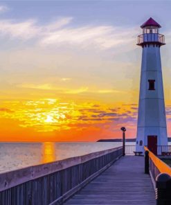 Wawatam Lighthouse Sunset Mackinaw paint by numbers