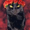 Aesthetic Black Cat And Flowers Crown paint by numbers