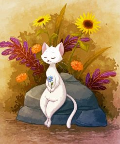 Aesthetic Cat And Flowers paint by numbers