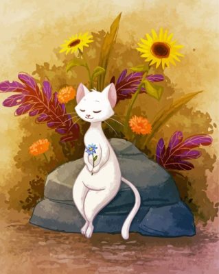 Aesthetic Cat And Flowers paint by numbers 