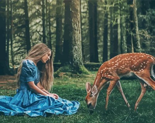 Aesthetic Girl And Deer paint by numbers