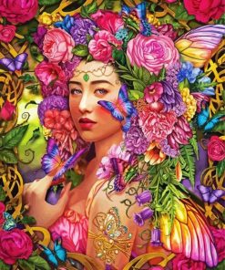 Floral Lady And Butterflies paint by numbers
