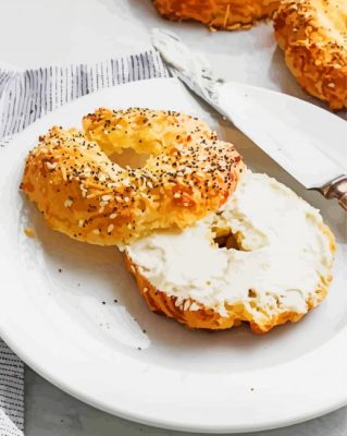 Tasty Bagel With Cream Cheese paint by numbers