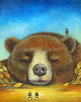 Sleepy Brown Bear And Bees paint by numbers