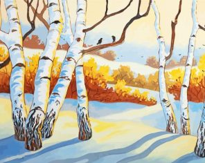 Birches In Winter Art paint by numbers