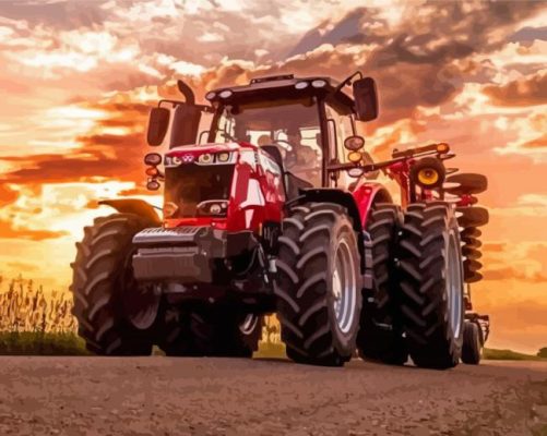 Massey Ferguson Tractor At Sunset paint by numbers