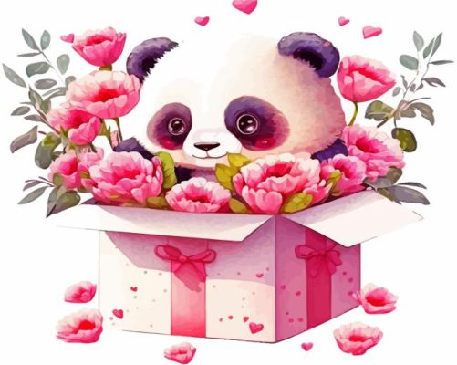 Cute Panda In Floral Box paint by numbers