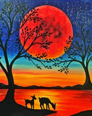 Deers And Moonlight Silhouette paint by numbers