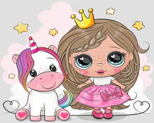 Adorable Princess And Unicorn paint by numbers