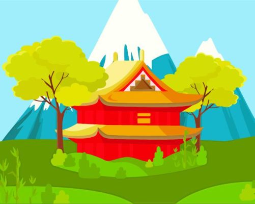 Chinese House In Mountain paint by numbers