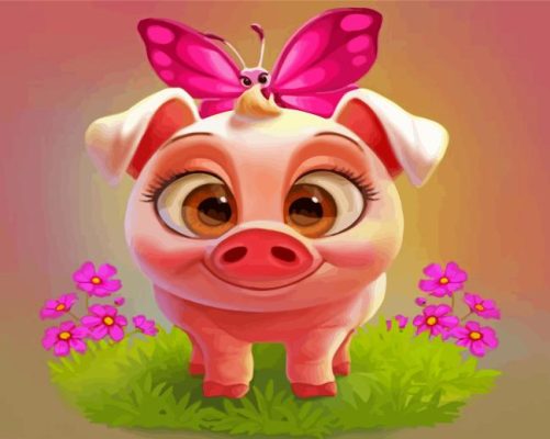 Cute Pig And Butterfly paint by numbers
