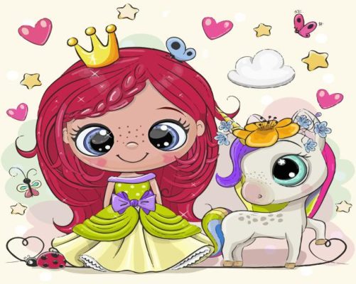 Fairy Tale Princess And Unicorn paint by numbers
