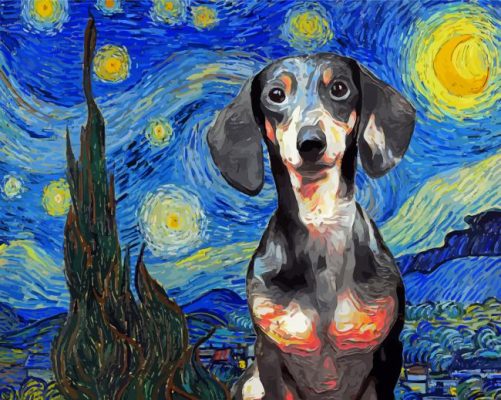 Starry Night Dachshund paint by numbers