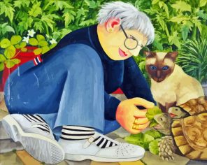 Woman With Her Cat And Turtles paint by numbers