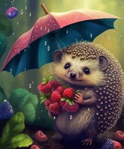 Hedgehog And Strawberries Paint By Numbers