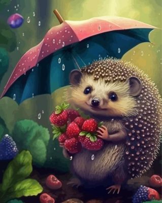 Hedgehog And Strawberries Paint By Numbers