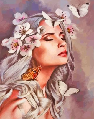 Lady And White Butterflies Paint By Numbers 