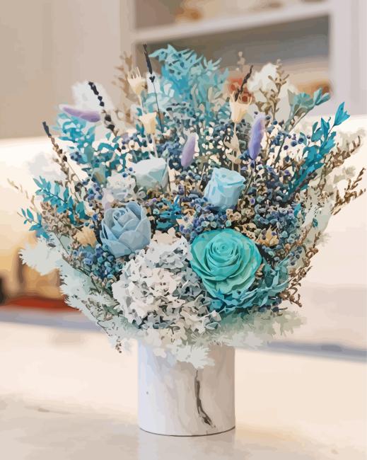 Aqua Blue Flowers Vase Paint By Numbers - Numeral Paint Kit