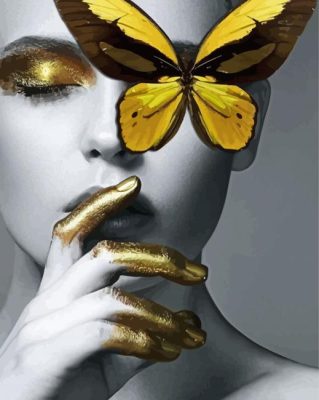 Golden Lady And Butterfly Paint By Numbers 