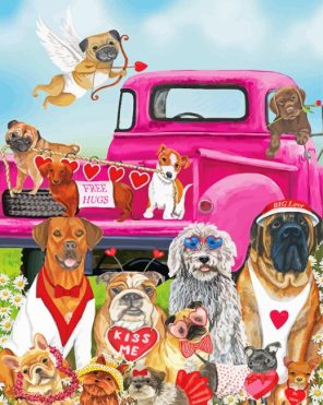 Valentine Dogs Paint By Numbers