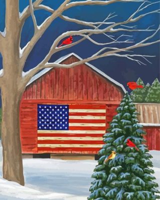 Patriotic Barn Winter Paint By Numbers