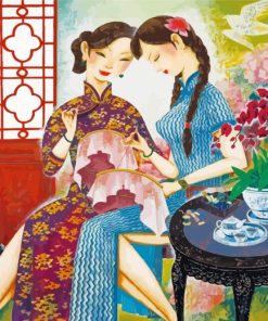 Asian Women Embroidering Paint By Numbers