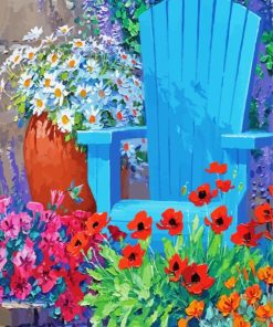 Flowers And Blue Chair Paint By Numbers