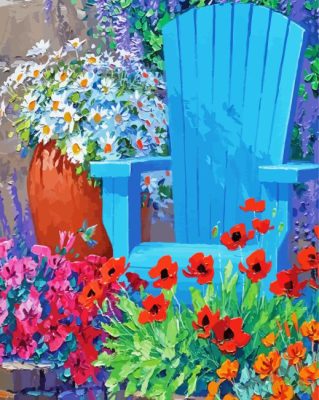 Flowers And Blue Chair Paint By Numbers 