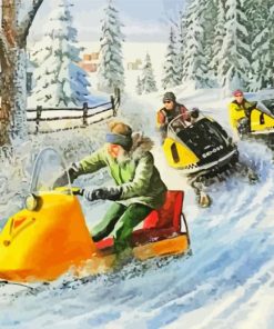 People Snowmobiling