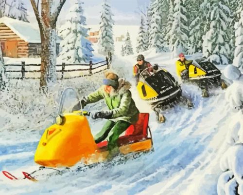 People Snowmobiling Poster Paint By Numbers