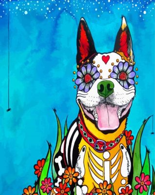 Floral Sugar Skull Boston Terrier Paint By Number