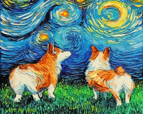 Corgi Dogs Starry Night Paint By Number