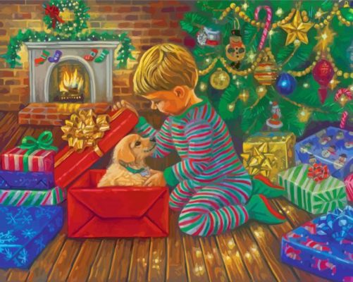 Golden Retriever Christmas Gift Paint By Number