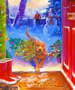 Golden Retriever Dog In Christmas Paint By Number