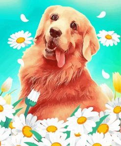 Golden Retriever With Daisies Paint By Number