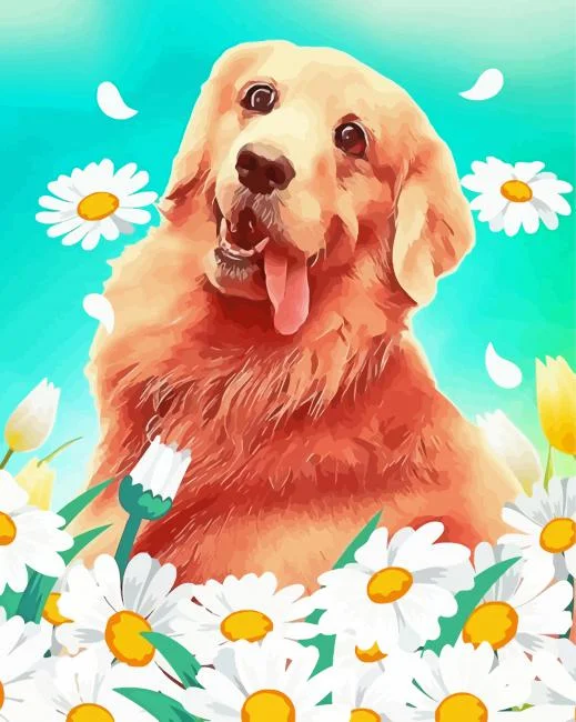 Golden Retriever With Daisies Paint By Number