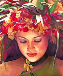 Hawaiian Lady With Floral Headdress Paint By Number