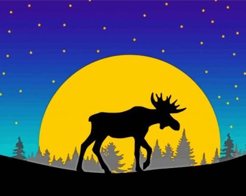 Moose And Moon Silhouette Paint By Number
