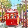 New Orleans Red Tram Abstract Paint By Numbers