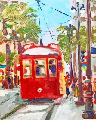 New Orleans Red Tram Abstract Paint By Numbers 