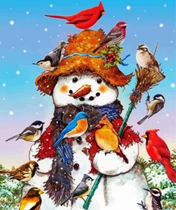 Snowman With Birds Paint By Number