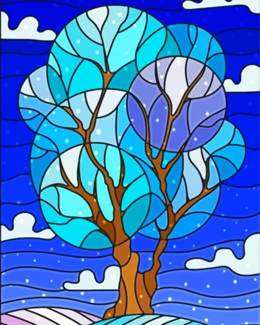 Blue Stained Glass Tree Paint By Numbers Blue Stained Glass Tree Paint By Number